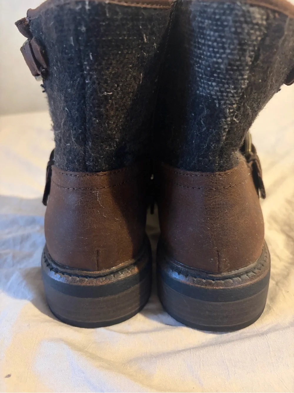 White Mountain Brown Leather & Gray Knit Ankle Boots